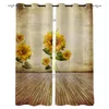 Curtain Sunflower Wooden Board Retro Style Window Treatments Curtains Valance Drapes Decor Treatment Panels