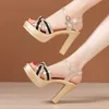 Sandaler 3243 Ladies Wedges Woman Leather High Heels Dress Summer Female Platform Shoes 2021 Trend Fashion Women Beach Peep Toe Sandaler Z0224