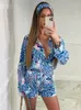 Dames Tweede stuk broek Hirigin 2pcs Beachstijlen Satines Sets Women Fashion Scenery Pattern Buttondown Shirts en Shorts Summer Casual Sets 230227