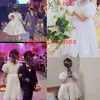 Girl's Dresses Summer Sequins White Dresses for Girls Christening Puffy Bow 1st Birthday Wedding Party Princess Dress Evening Birdemaids Gown W0224