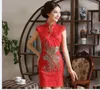 Этническая одежда женщин китайский китайский дизайн вышивки Cheongsam Платье Восточное стиль золотой нить феникс Qipao короткие низкие щель 4xl плюс размер xxxxl