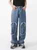 Jeans masculinos Moda de jeans solto jeans High Splash Ink Design Roupes Rua Hip Hop Calça retro solteira calça de jeans de perna larga Z0225