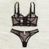 Bras set kvinnor underkläder sexig plus size kvinnlig blommor broderi transparent behå thong underkläder porruppsättning genomskinlig spets