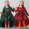 Flickans klänningar Autumn Winter Släping Party Dresses Long Sleeve Flower Kids Bridesmaid Dress for Girls Wedding Princess Dress Evening Prom Gown W0224