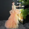 Girl Dresses Girl's Princess Dress Champagne Applique Detachable Train Flower For Wedding Hollow Kid Party Communion DressGirl's