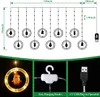 Christmas Curtain String Lights 125 LED 10Pcs Santa Fairy Lights USB Powered Hanging Ornaments for Indoor Outdoor Xmas Tree Patio Bedroom Decor