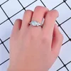Wedding Rings Trendy Crystal Engagement Thin Ring Female White Blue Opal Round Stone Vintage Silver Color For Women Jewelry