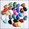 Auto DVR Stone Natural 18x25mm Druppel losse kralen Opal Rose Quartz Tigers Eye Turquoise Cabochons Flat Back voor kettingring Earrrings Jood Dhcwu