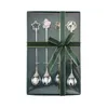 Dinnerware Sets Stainless Steel Long Handle Mixing Spoon Set Cherry Blossoms Spoons For Coffee Mug Tea Universal