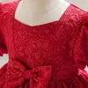 Sukienki dla dziewczynki sukienka dziewczyna w stylu sądowym w stylu Vintage łuk ślubna sukienka bąbelkowa