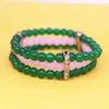 Bracelet extensible fait à la main, trois couches, sororité grecque, perles roses et vertes, Bracelets à brins