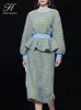 Robe de deux pièces H Han Queen hiver coréen femme Plaid 2 pièces ensemble Collision sweat haut Vintage jupe crayon coréen Simple jupe costume 230227