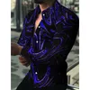 Chemises décontractées pour hommes Mode Luxe Hommes Chemise à simple boutonnage Violet Turbulent Imprimer Hauts à manches longues Vêtements Hawaii Cardigan 230227