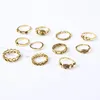 Cluster Rings Bohemian 11Pcs/Set Set Vintage Punk Antique Moon Sun Leaf Flower Carved Knuckle For Women Jewelry Gifts Wholesale