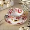 CAR DVR Tea Cups European Luxurious Bone China Coffee Cup and Saucer Set Hushållens keramiska blomma 1020 Drop Delivery Home Garden Kitchen DIN DHYU5