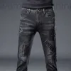 メンズジーンズデザイナー春と秋の新しい刺繍メンズパンツエラスティックカジュアルプリントジーンズチャオブランドスリムフィットスモールフィート韓国語バージョンmrwn
