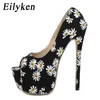 Платья обуви Eilyken модель дизайнерская платформа Peep Toe Women Pumps Sensals Sexy Print Nightclub Super Stiletto High Heels Shoesl230227