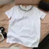 T-shirt da donna firmata Shenzhen Nanyou High-end 2021 Estate nuova scollatura strass stampa lettera manica corta T-shirt da donna V0UT