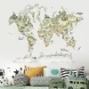 Wall Stickers Watercolor World Map Animals Wildlife Removable Vinyl Decals Print Kids Room Playroom Interior Home Decor 230227