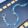 Link armbanden ketting imitatie natuurlijke Zwitserse blauwe topaz armband luxueuze hart juwelierlink