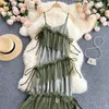 Casual Dresses 2023 Fashion Women Seaside Holiday Sexy Summer Mesh Green Dress Irregular Ruffled Suspender Beach Girl