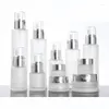 Storage Bottles 80ml Frosted/green/blue Glass Bottle Silver Pump Serum/lotion/emulsion/foundation Moisture Toner Skin Care Cosmetic Packing