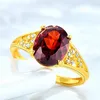 Anillos de racimo de lujo rojo cristal rubí piedras preciosas circón diamantes para mujeres Color oro joyería Bague Bijoux boda fiesta regalos accesorio