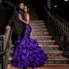 Stunning Purple Feather Prom Dresses 2023 Sequin Mermaid Graduation Gown Tiere Bottom Black Girls Party Dress For Special Ocns 326 326