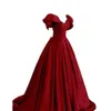 Vintage Wine Red Evening Dresses V-Neck Princess Corset Pearls Flare Sleeves Satin A-line Long Prom Ceremony Formal Gowns Custom 2023