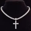 Anhänger Halsketten Männer Frauen Hip Hop Kreuz Halskette mit 4mm Zirkon Tennis Kette Bling Iced Out Schmuck Mode Geschenk