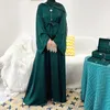 Ubranie etniczne Zwykła muzułmańska sukienka Abaya Dubai Ramadan Eid Casual Abayas for Women Turkish Hiżab Satynowe sukienki islamskie Skromne ubrania Kaftan 230227