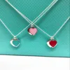 Designermärke TIFFAYS LOVE NECKLACE Kvinna 925 Sterling Silver Red Heart Emamel Blue Clavicle Chain Double Pendant