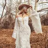 Romantic Boho Bridal Gowns Wedding Dresses Long Sleeve Sheer Neck A Line Full Lace Plus Size Country Simple Custom Made 328 328