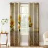 Curtain Sunflower Wooden Board Retro Style Window Treatments Curtains Valance Drapes Decor Treatment Panels