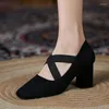 Dress Shoes Women's Cross-tied Elastic Band Pumps Faux Suede High Heels Gladiator Narrow Vintage Mary Jane Zapatos Mujer 1224N