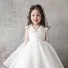 Girl's Dresses Summer White Ceremony Gown Bow Sleeveless Design Birthday Party Elegant Princess Christening Dress For Girl Easter Eid A1172