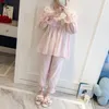 Women's Sleep abbigliamento 2023 autunno lussuoso pigiama allentati pajama puro cotone bordo di cotone carino comodo indossare due pezzi set women