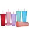 Home Double-layer Tumblers plastic straw cups large-capacity creativity 710ml durian cup tie-hand mug luminous color rainbow gradient cupsLT262