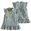 Mädchen Kleider Vintage Blau Blumendruck Baby Mädchen Kleid Sommer Kurzarm Chinesische Cheongsam Baumwolle Atmungsaktive Kleinkind Kleidung