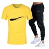 2023 mens Tracksuit trend plain simple Jackets suit round neck casual T-shirt thin trousers casual two-piece set