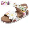 Sandals Children's Sandals 2022 Summer Kids Soft Sole Beach Shoes Girls Princess Flower HookLoop Cork Sandals Size 2030 Z0225