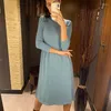 Casual Dresses Office Ladies Long Knit Women Sweater Dress Thick Warm Turtleneck Pleated A Line Fall Winter Pullover Midi