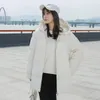 Veste longue bouffante blanche avec fermeture éclair pour femme, Style coréen, ample, à capuche, manteaux à bulles, hiver