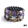 voiture dvr Charme Bracelets Carré Oeil De Tigre Énergie Perle 7 Chakras Bracelet 8 Mm Noir Pierre De Lave Diffuseurs Perles Stretch Yoga Bijoux Pour Femmes Dhxg8