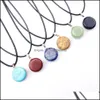 car dvr Pendant Necklaces Fashion Sier Plated Round Healing Crystal Necklace Opal Turquoise Natural Stone Pink Quartz Chakra Jewelry Drop De Dhv9I