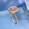 Cluster Rings 18K Gold Plated Real 925 Sterling Silver 5CT 9MM Morganite Gemstone Classic Ring Wedding Engagement Fine Jewelry Gift