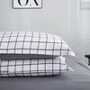 Наборы постельных принадлежностей Bonenjoy Queen Size Set Set White Color Black Plaid Microfiber Reactive Printed King Size Set Set для спальни комплект 230227