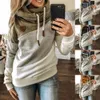 Women's Hoodies Sweatshirts Oversized Women Cowl Neck Color Block Striped Drawstring Hoodie Pullover Sweatshirt Tops Clothing Street wear 230225