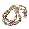 Цепи yygem 2 Strands Amazonite Druzy Culturet Freshwater Biwa Pearl Murano Glass Gold Late Chain Ожерелье 21 "