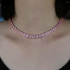 Choker Hurtowa mrożona biała różowa 5a cubic cyrronia bling girl kobietę biżuteria różowy kwadratowy kamień naszyjnik dla klastra dla